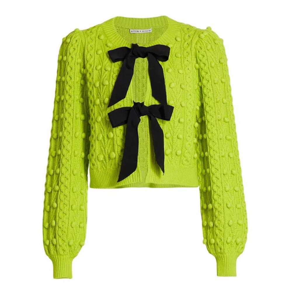 Alice + Olivia Knit Wool Blend Bow Cardigan